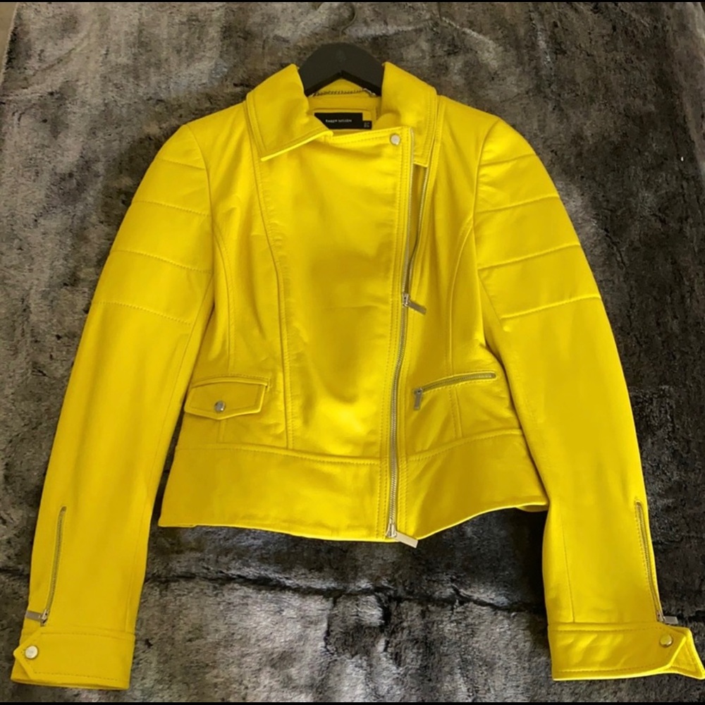 SOLD…..Karen Millen bright Yellow Real Leather Jacket NWOT